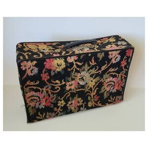 Antique 1920's French Floral Needlepoint Luggage Carry On